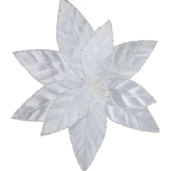 9.5" Snow White Glittered Poinsettia Floral Christmas Clip