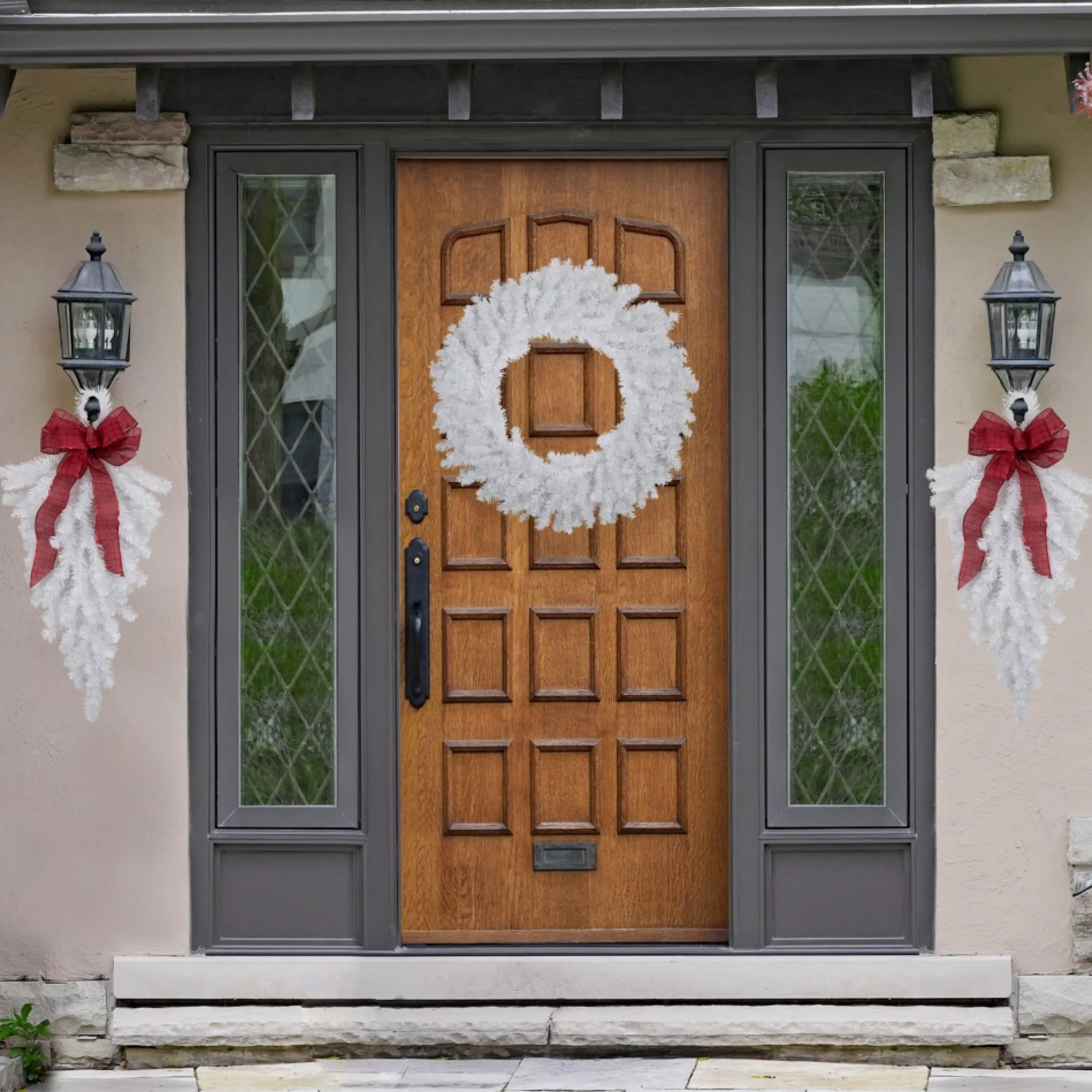 30" Snow White Pine Artificial Teardrop Christmas Swag, Unlit