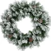 24" Snowy Flocked Angel Pine With Pine Cones Artificial Christmas Wreath - Unlit