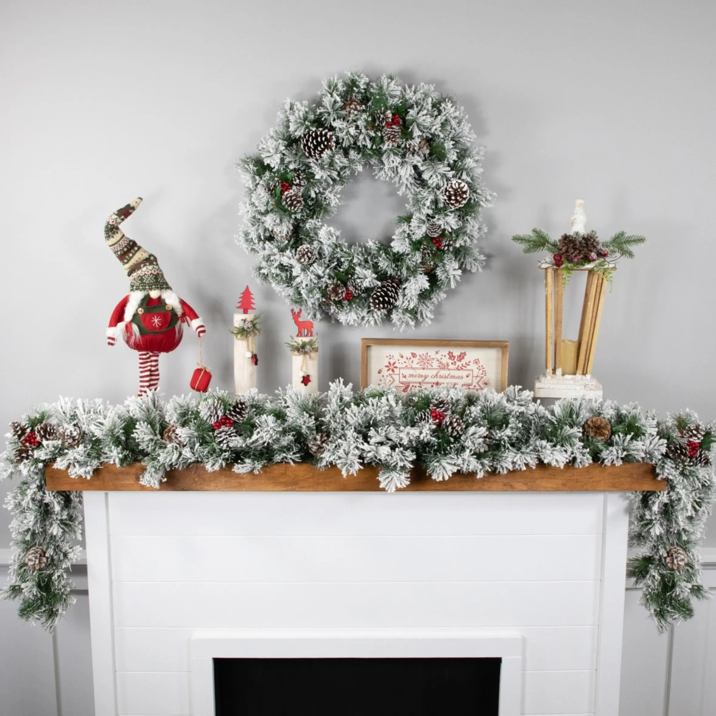 24" Snowy Flocked Angel Pine With Pine Cones Artificial Christmas Wreath - Unlit