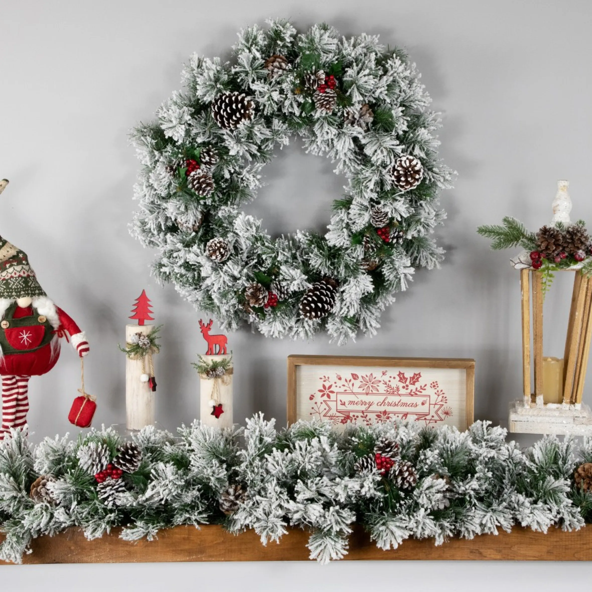 24" Snowy Flocked Angel Pine With Pine Cones Artificial Christmas Wreath - Unlit
