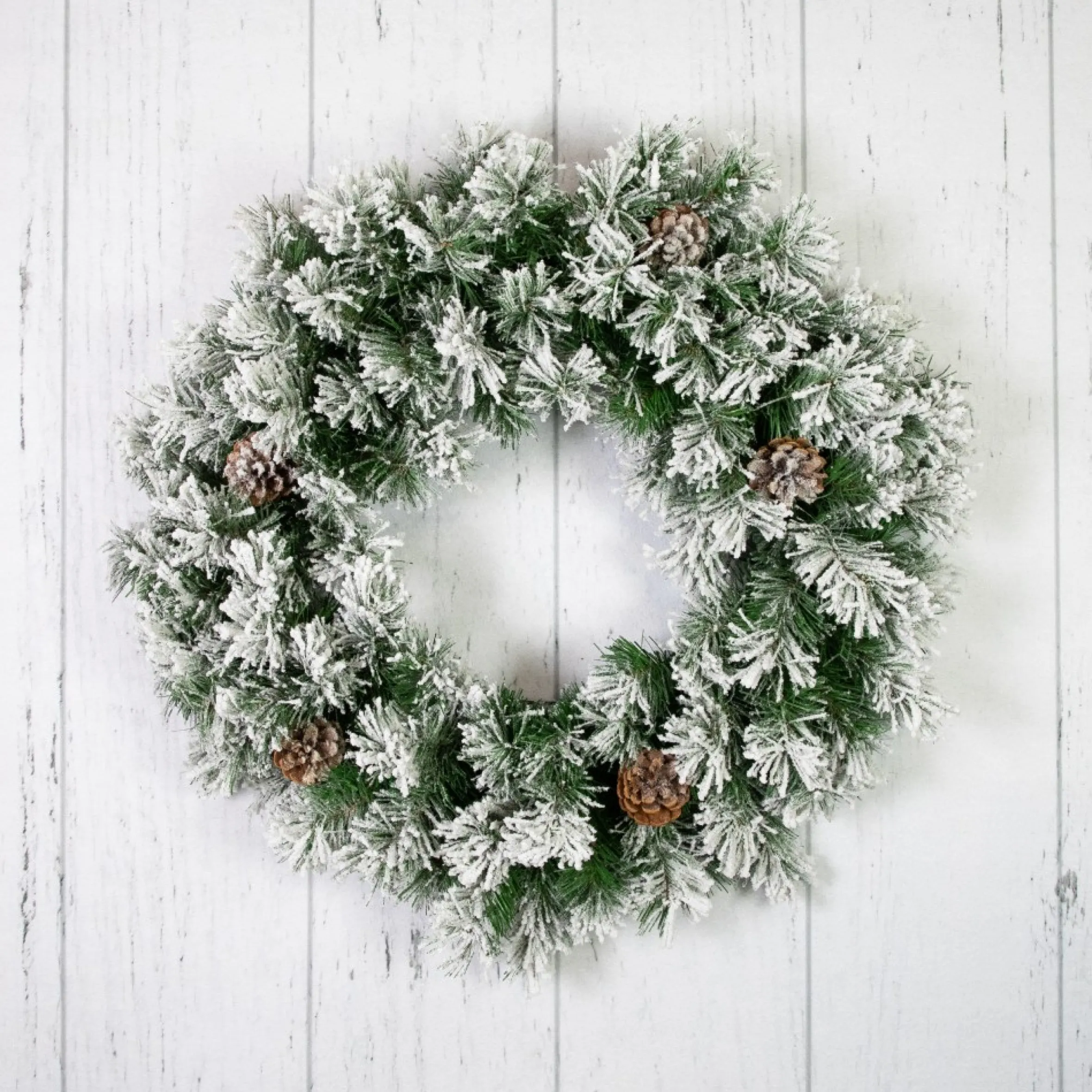 24" Snowy Flocked Angel Pine With Pine Cones Artificial Christmas Wreath - Unlit