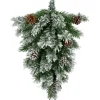 22" Snowy Flocked Angel Pine With Pine Cones Christmas Teardrop Swag - Unlit