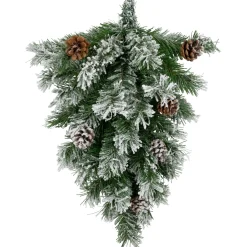 22" Snowy Flocked Angel Pine With Pine Cones Christmas Teardrop Swag - Unlit