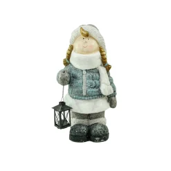18" Snowy Woodlands Little Girl Holding Tea Light Lantern Christmas Figurine
