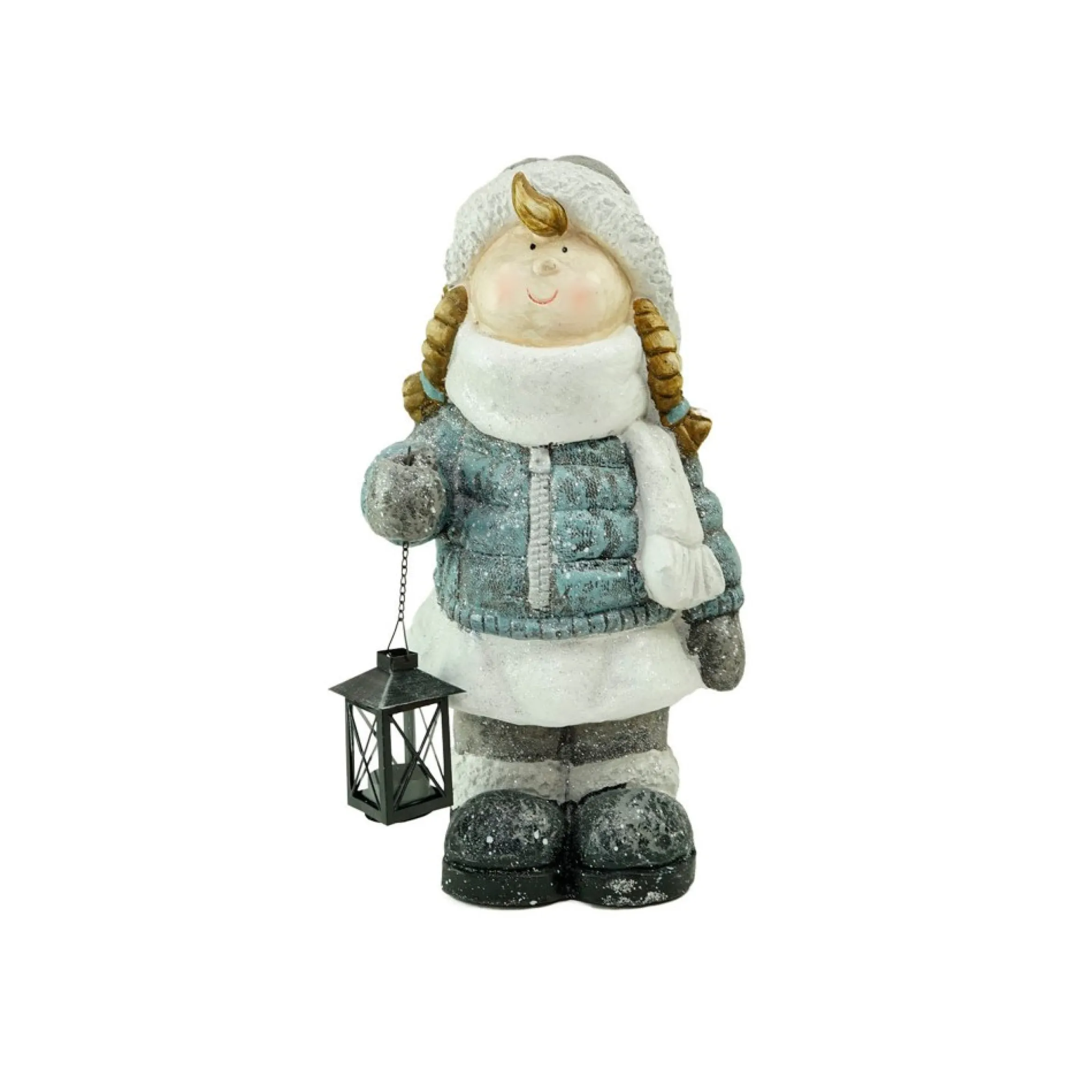 18" Snowy Woodlands Little Girl Holding Tea Light Lantern Christmas Figurine