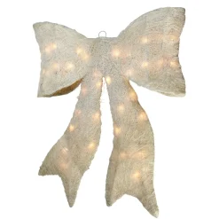 24" Sparkling Cream Lighted Bow Christmas Window Silhouette Decoration