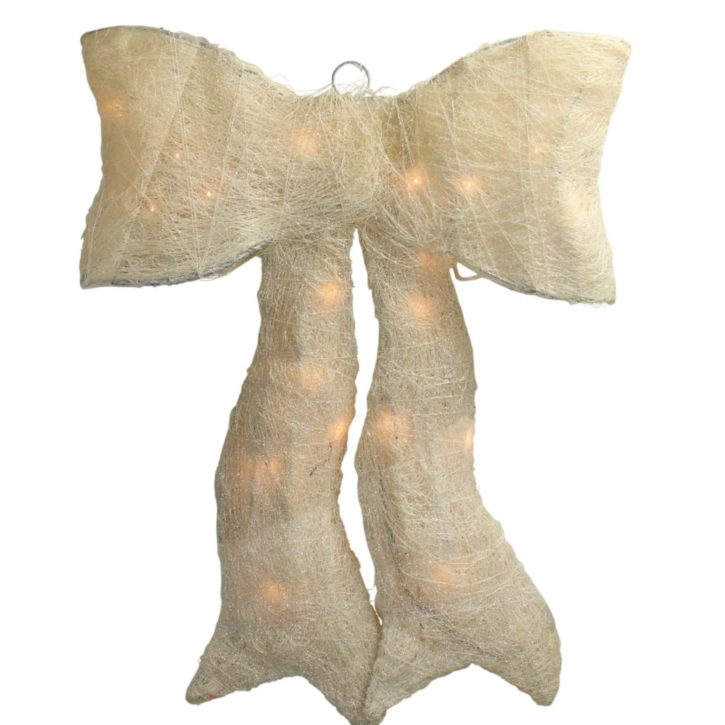 18" Sparkling Cream Lighted Bow Christmas Outdoor Decoration