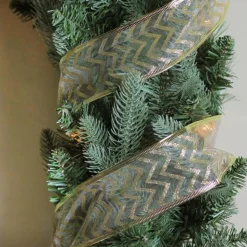Sparkling Gold Chevron Wired Christmas Craft Ribbon 2.5