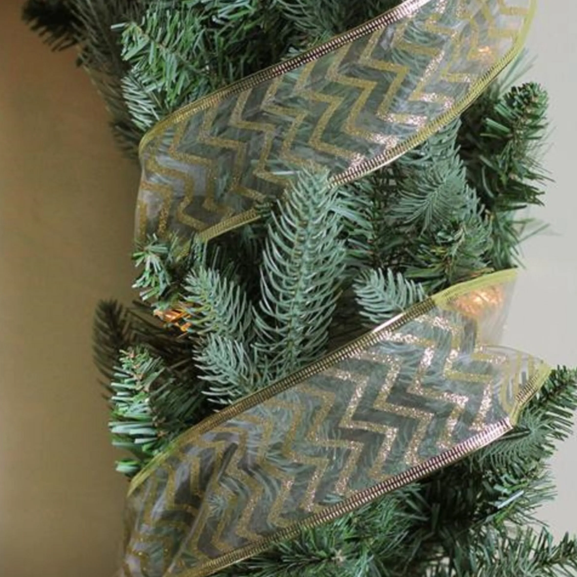 Sparkling Gold Chevron Wired Christmas Craft Ribbon 2.5" X 10 Yards
