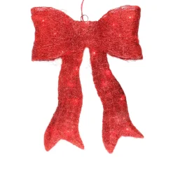 24" Sparkling Red Lighted Bow Christmas Outdoor Decoration