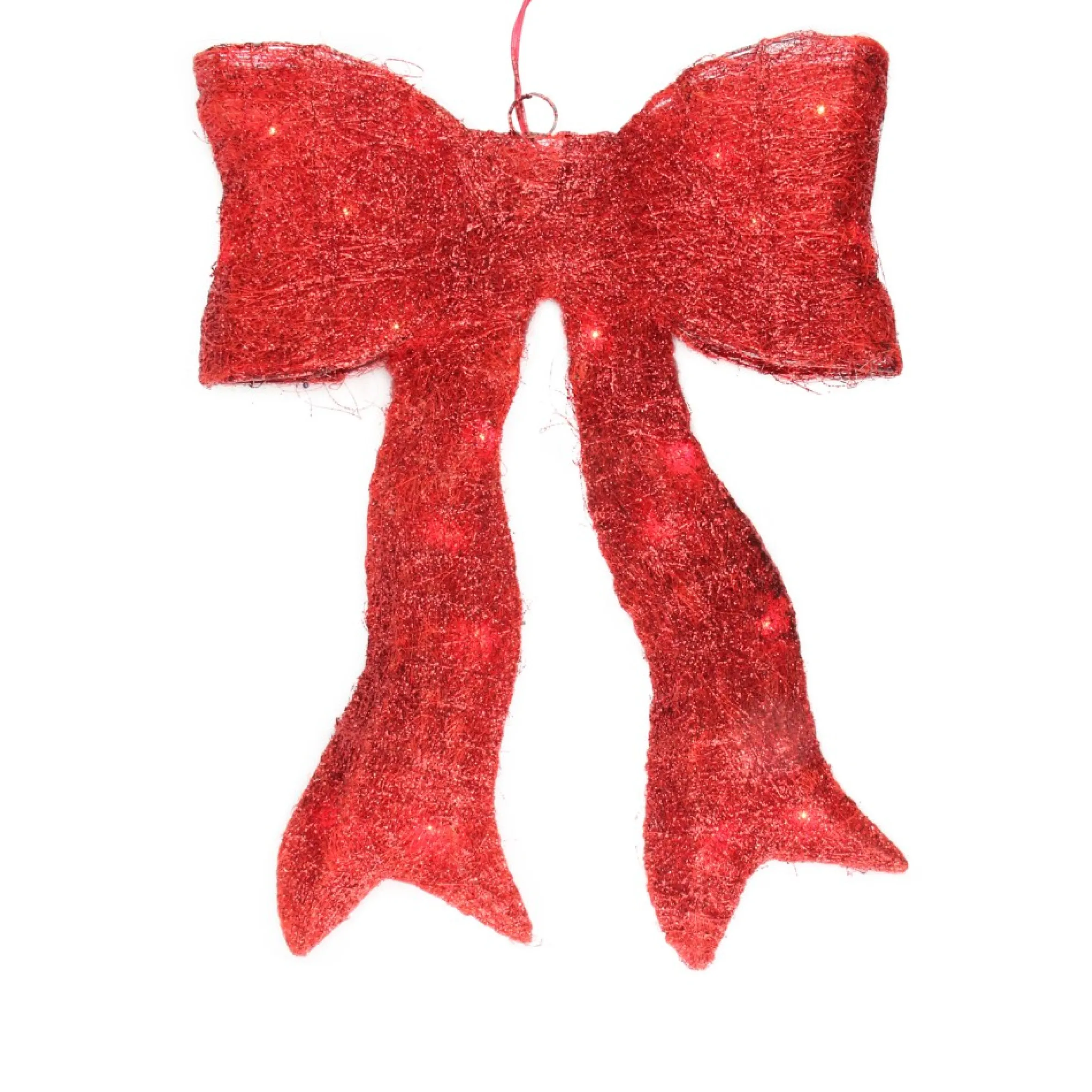 24" Sparkling Red Lighted Bow Christmas Outdoor Decoration