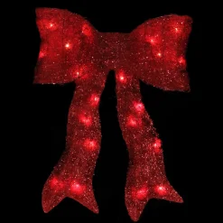 24" Sparkling Red Lighted Bow Christmas Outdoor Decoration