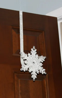 17" Sparkling White Glittering Jeweled Snowflake Over-The-Door Christmas Wreath Hanger