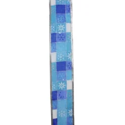 Squares Of Blue Snowflake Wired Christmas Craft Ribbon 2.5" X 10 Yards