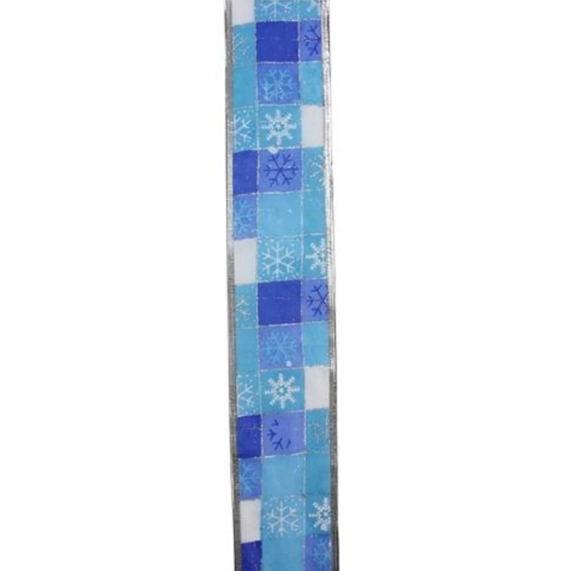 Squares Of Blue Snowflake Wired Christmas Craft Ribbon 2.5" X 10 Yards