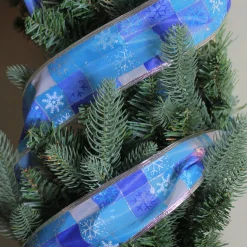Squares Of Blue Snowflake Wired Christmas Craft Ribbon 2.5