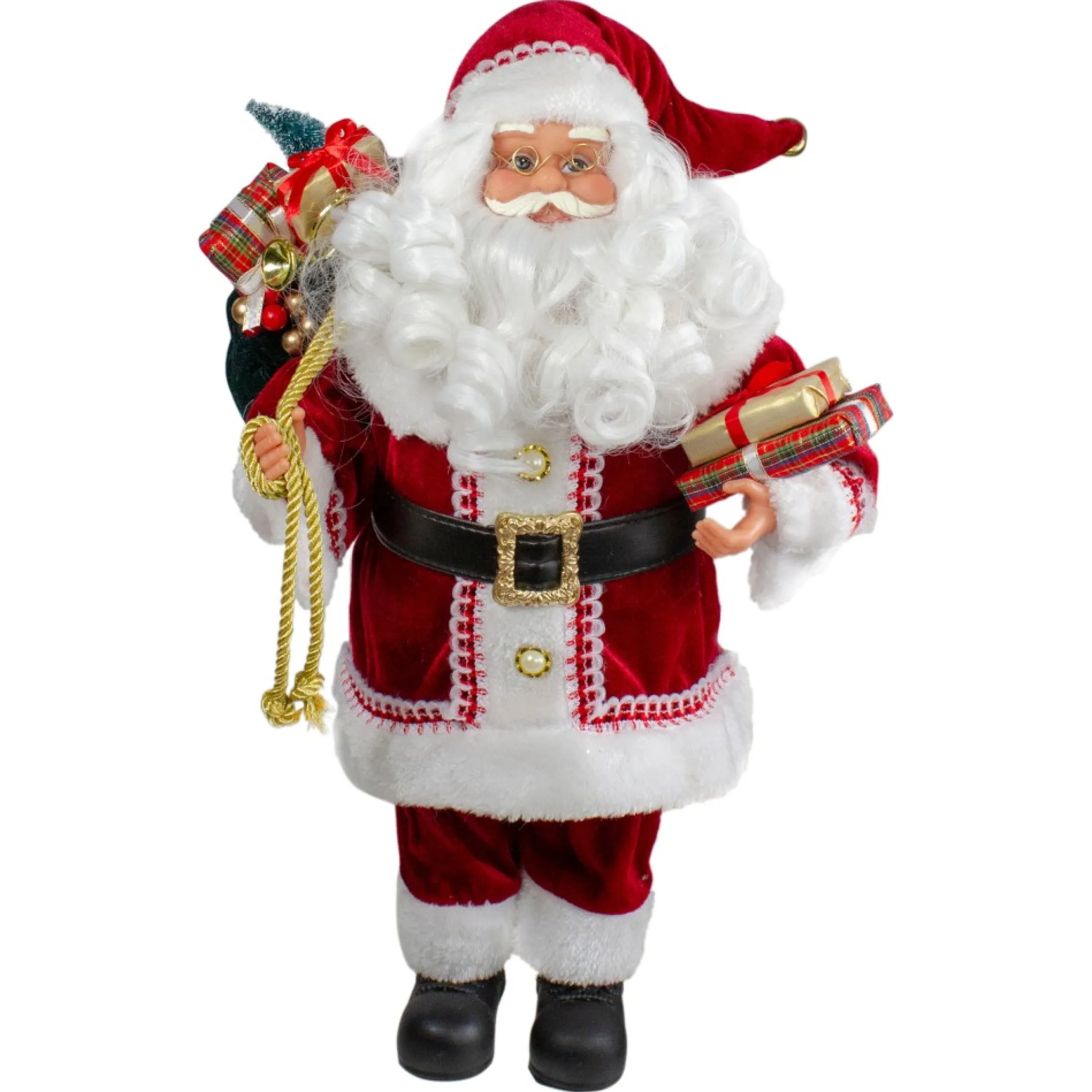 12" Standing Curly Beard Santa Christmas Figure With Presents