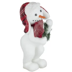 16" Standing Frosted Snowman Holding A Christmas Wreath Tabletop Figure