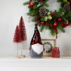 11" Standing Gnome Christmas Decoration With Red Flip Sequin Hat