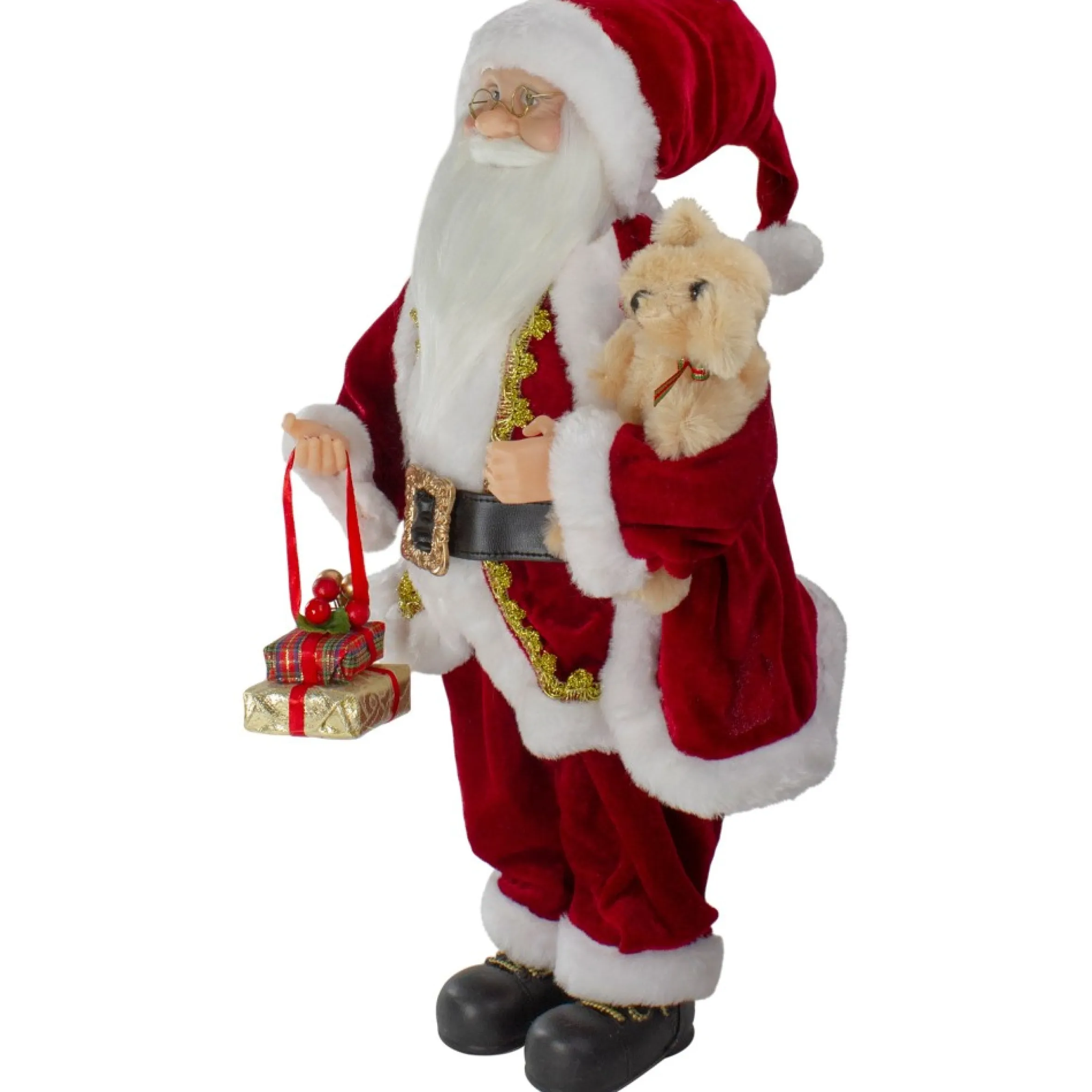 18" Standing Santa Christmas Figure With A Plush Brown Bear