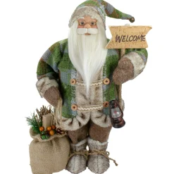 18" Standing Santa Christmas Figure Carrying A Welcome Sign