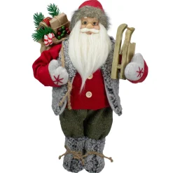18" Standing Santa Christmas Figure Carrying Presents And A Sled