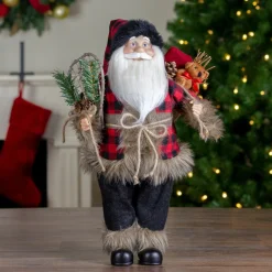 18" Standing Santa Christmas Figure With Snow Shoes And Bear