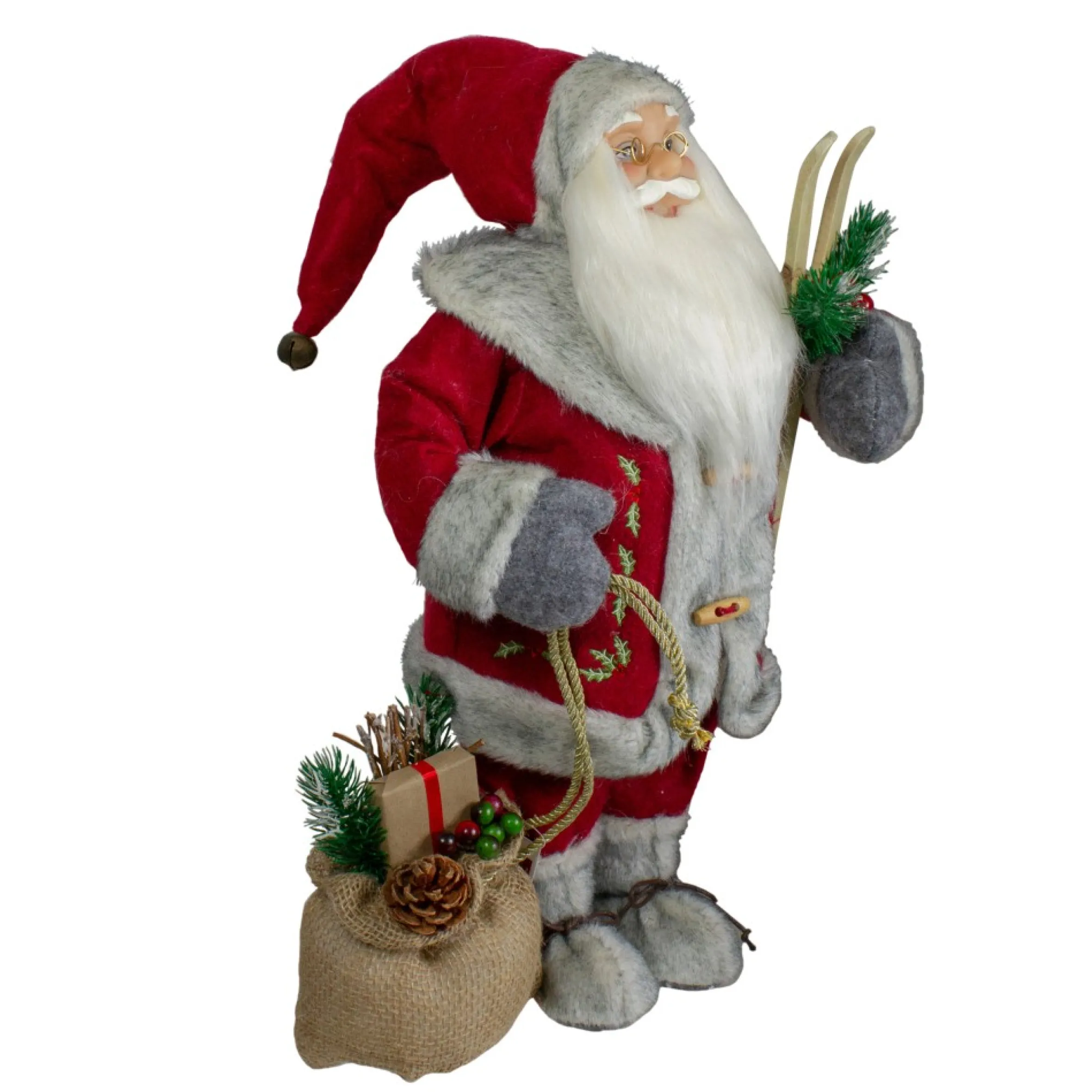 18" Standing Santa Christmas Figure With Skis And Fur Boots