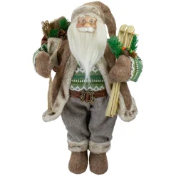 18" Standing Santa Christmas Figure Carrying Presents And Skis