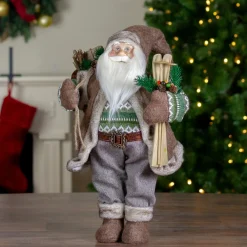 18" Standing Santa Christmas Figure Carrying Presents And Skis