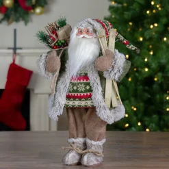 18"Standing Santa Christmas Figure Carrying Skis And Presents