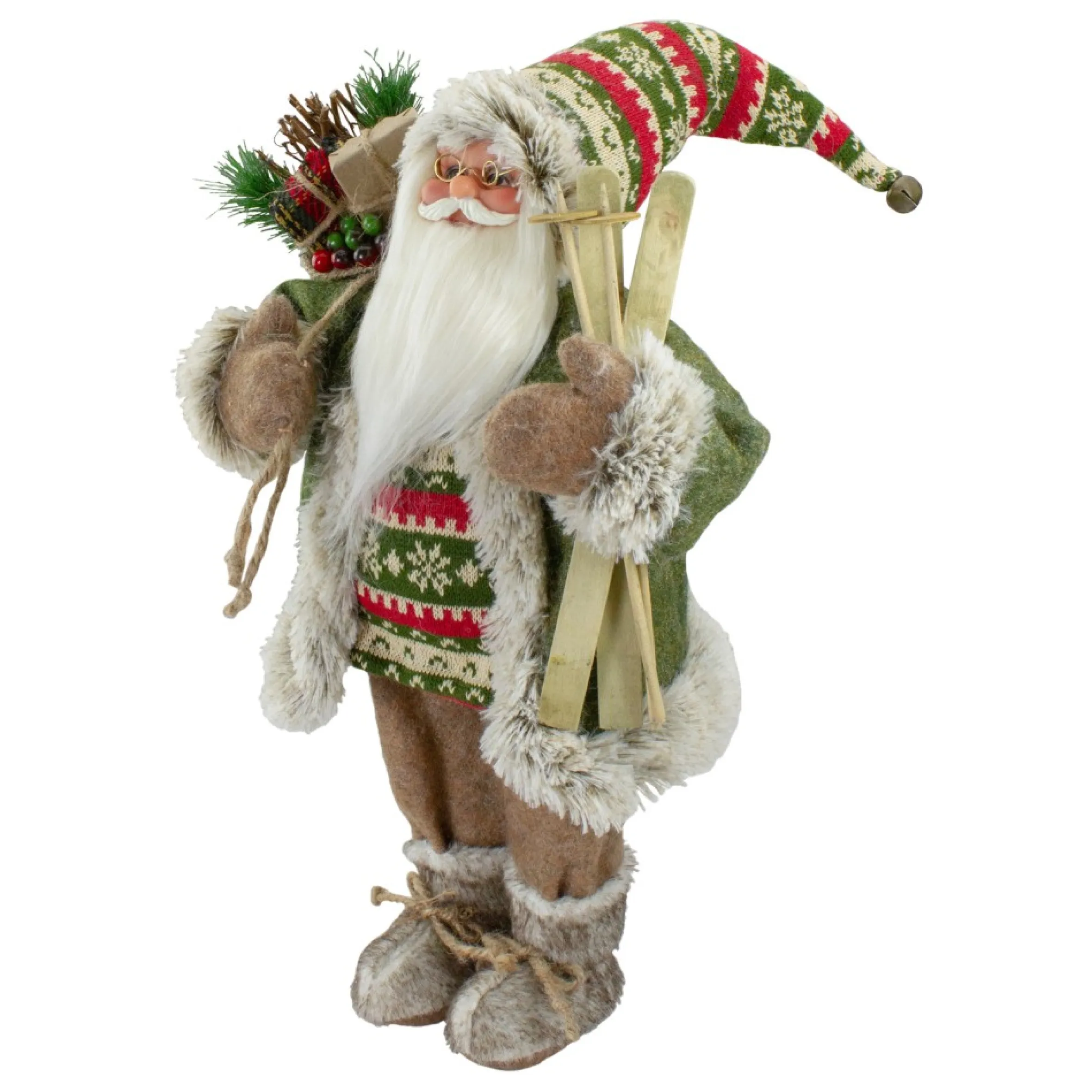 18"Standing Santa Christmas Figure Carrying Skis And Presents