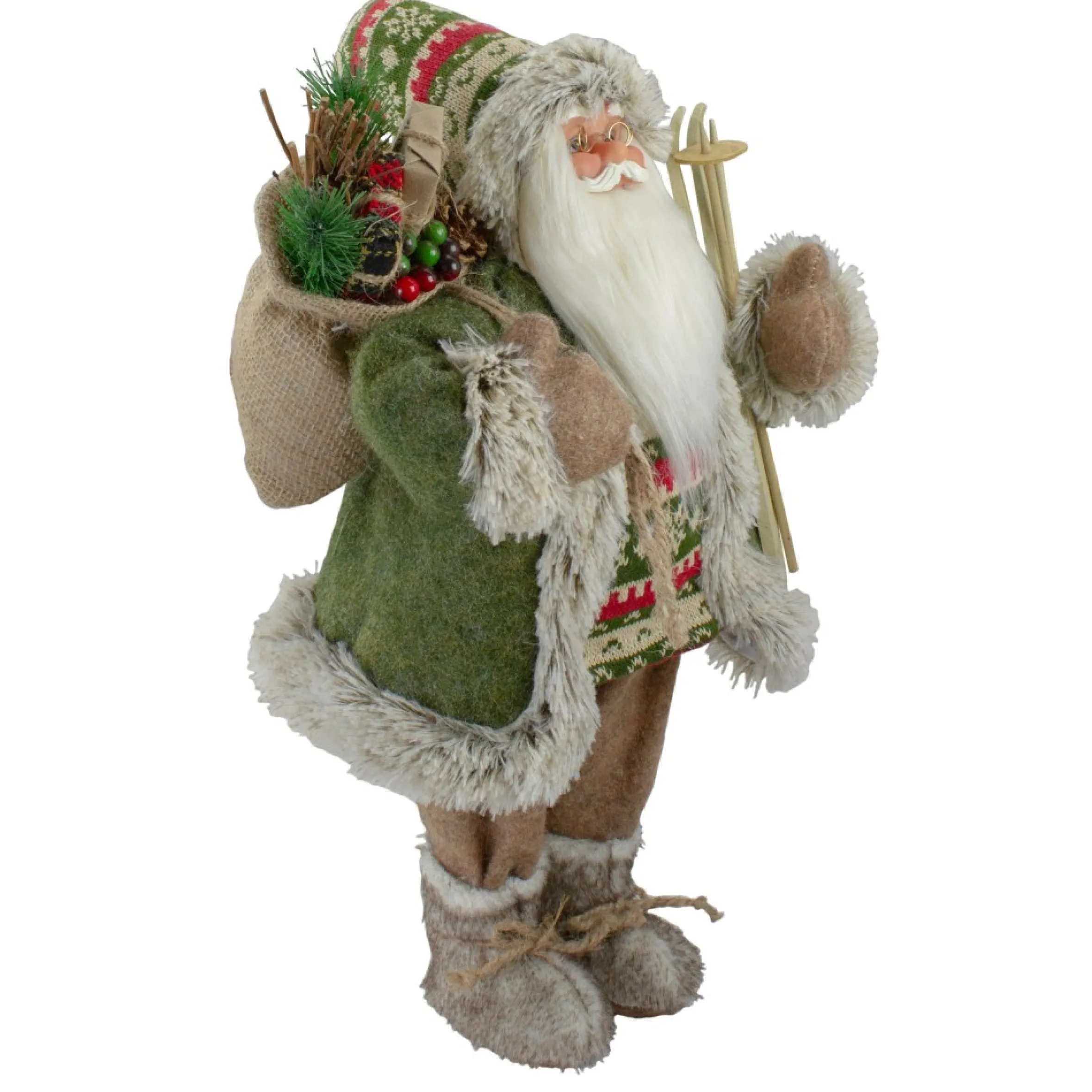 18"Standing Santa Christmas Figure Carrying Skis And Presents