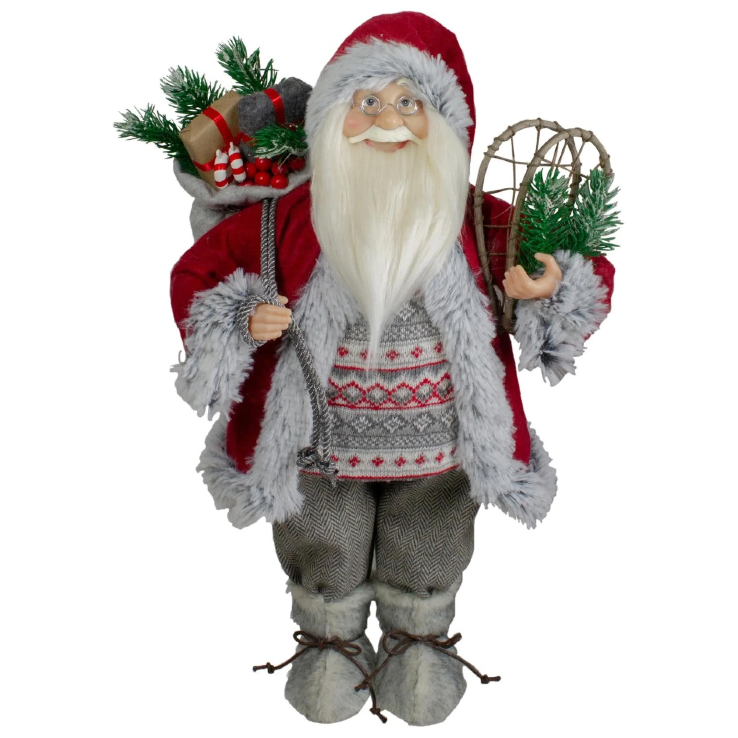 18" Standing Santa Christmas Figure With Snow Shoes And Presents
