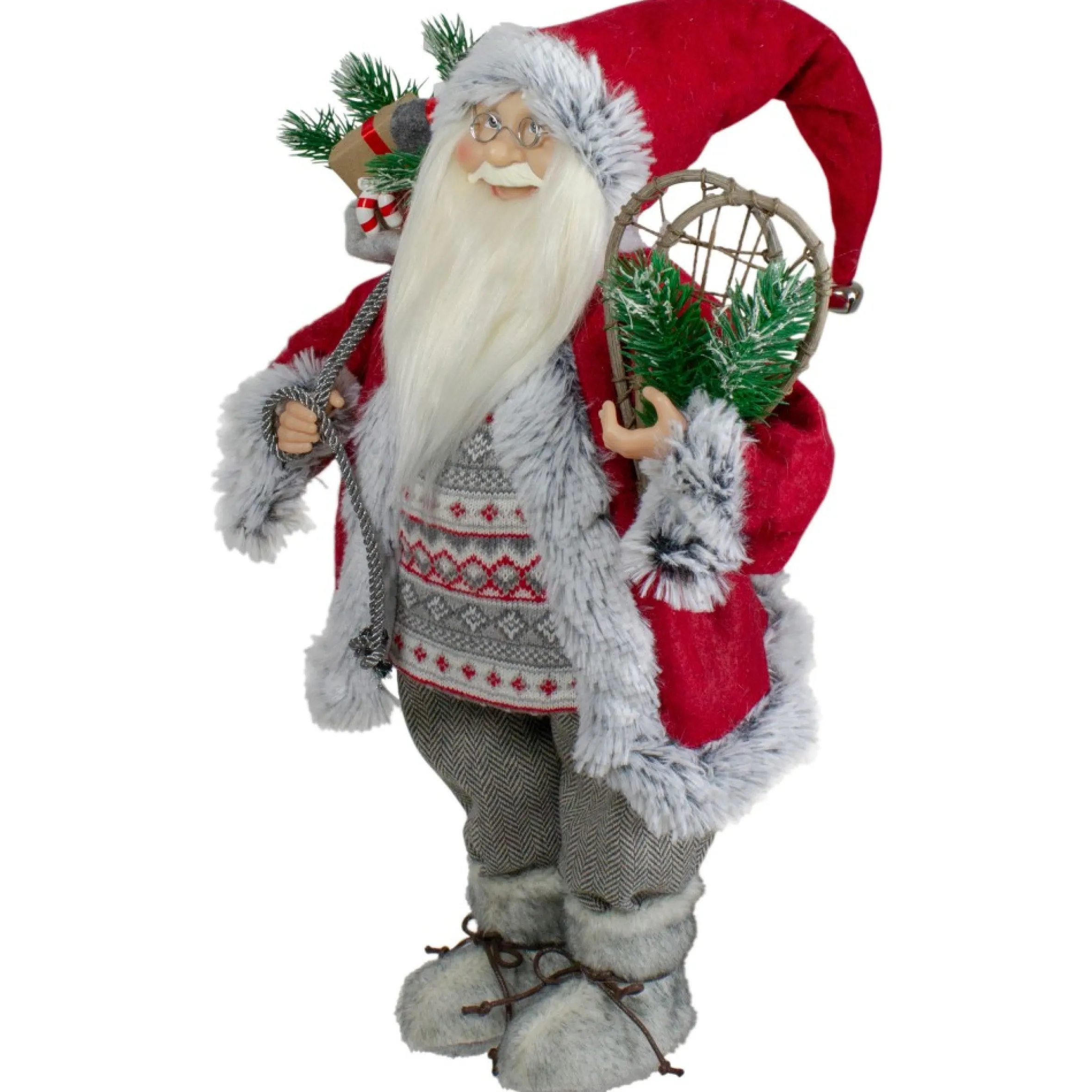 18" Standing Santa Christmas Figure With Snow Shoes And Presents