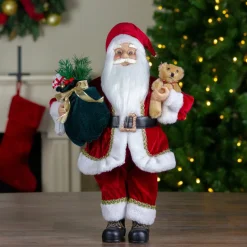 18" Standing Santa Christmas Figure With A Plush Bear