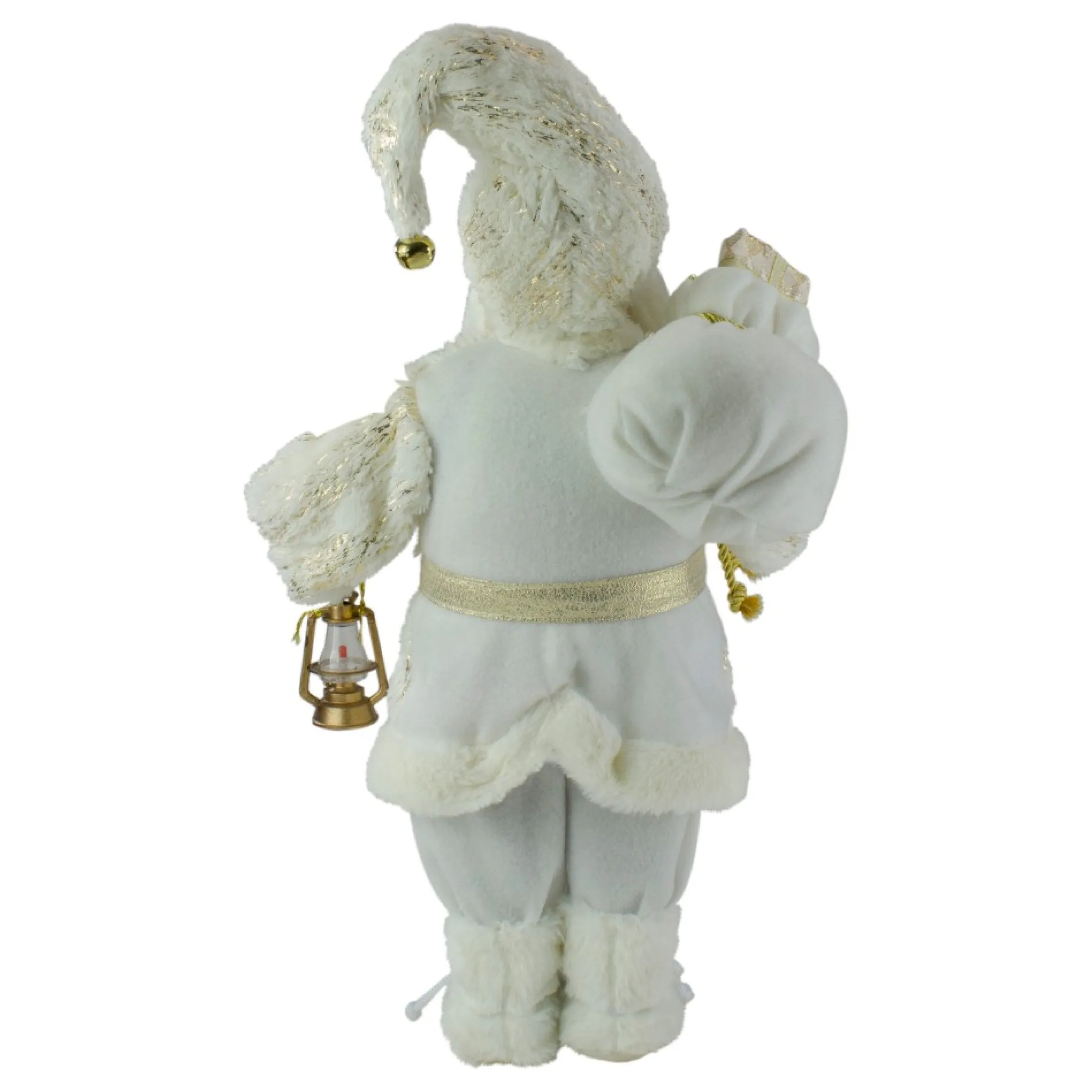 12" Standing Santa Christmas Figure Dressed In Plush Winter White And Gold