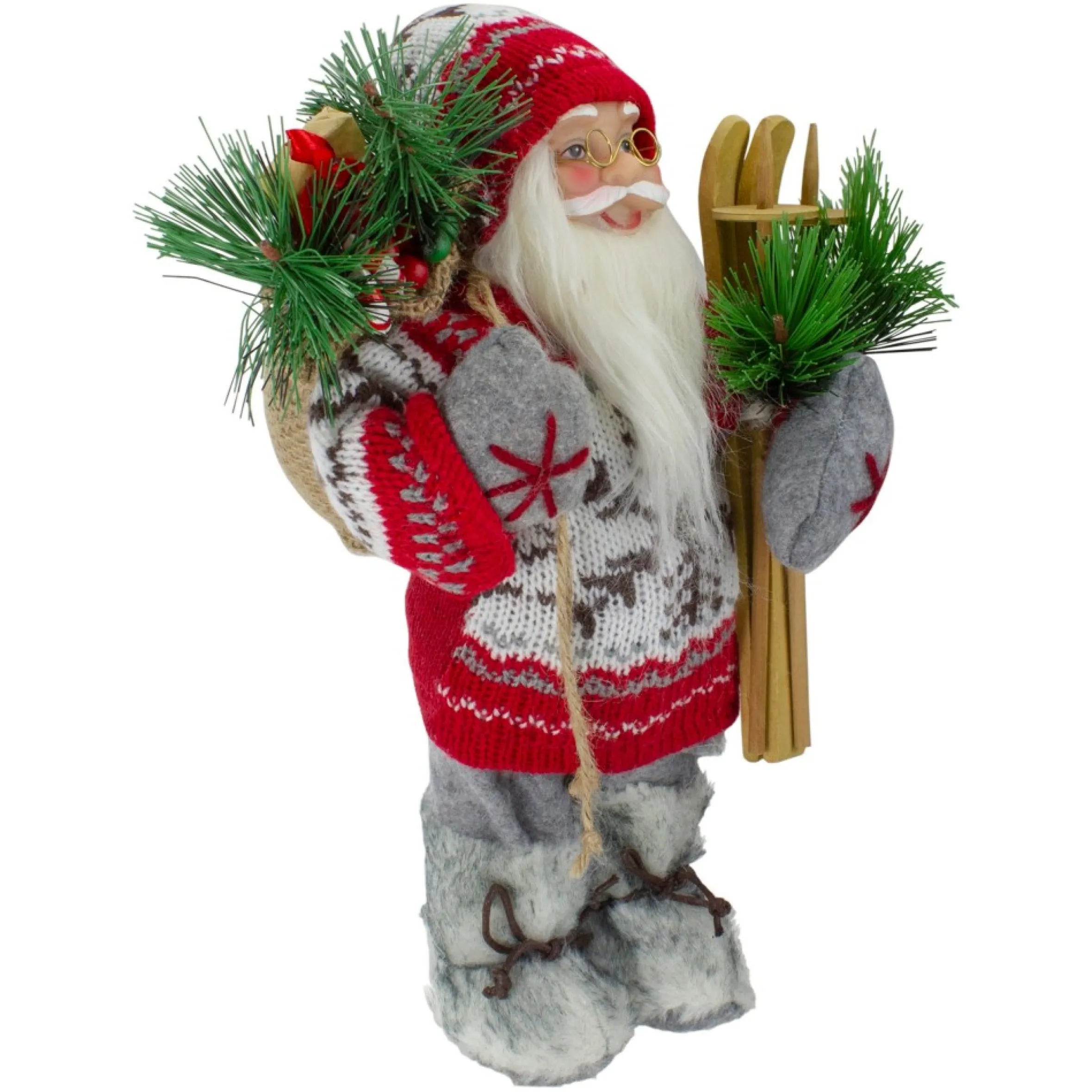 12" Standing Santa Dressed In A Warm Sweater And Fur Boots Christmas Figure