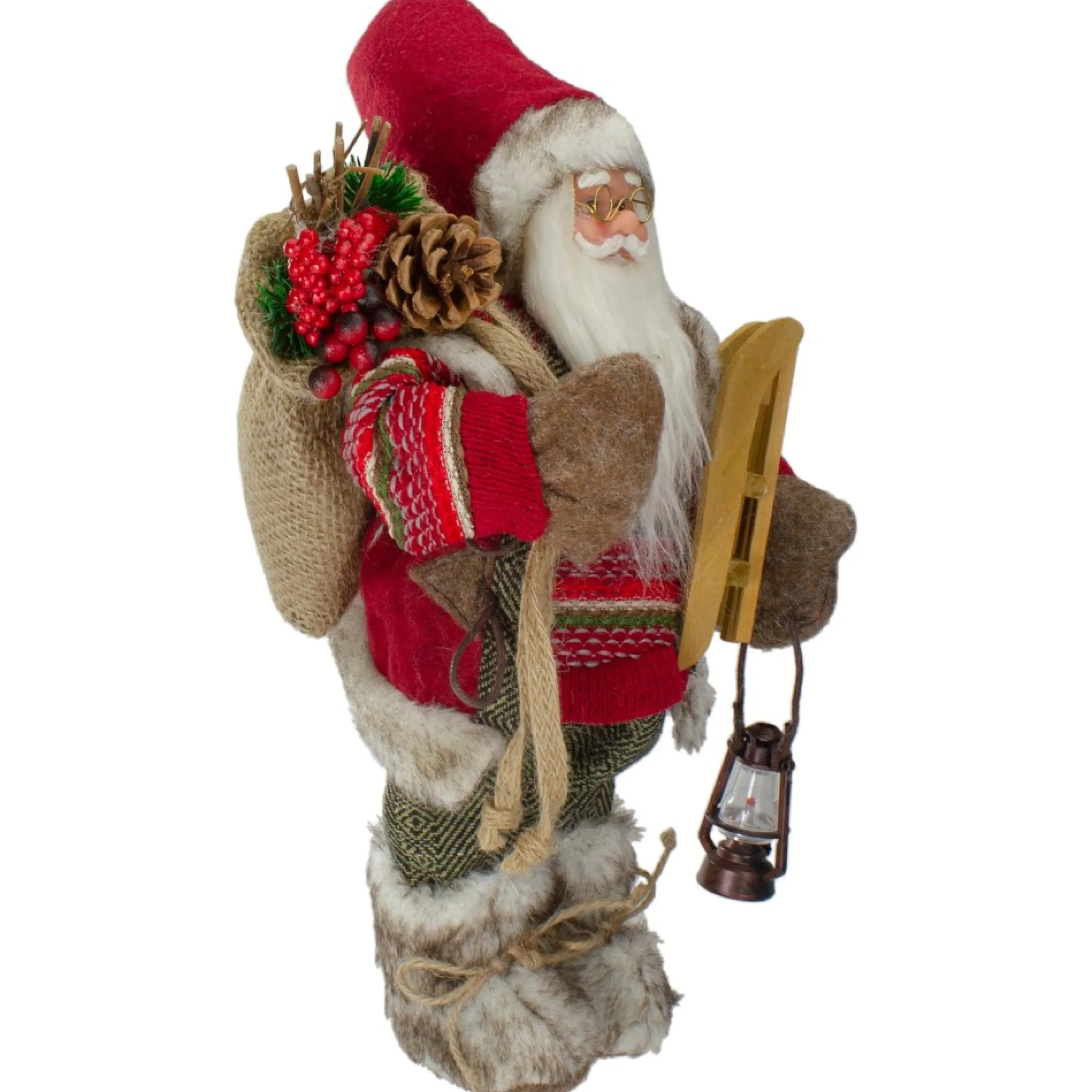 12" Standing Santa With A Sled And Lantern Christmas Figure