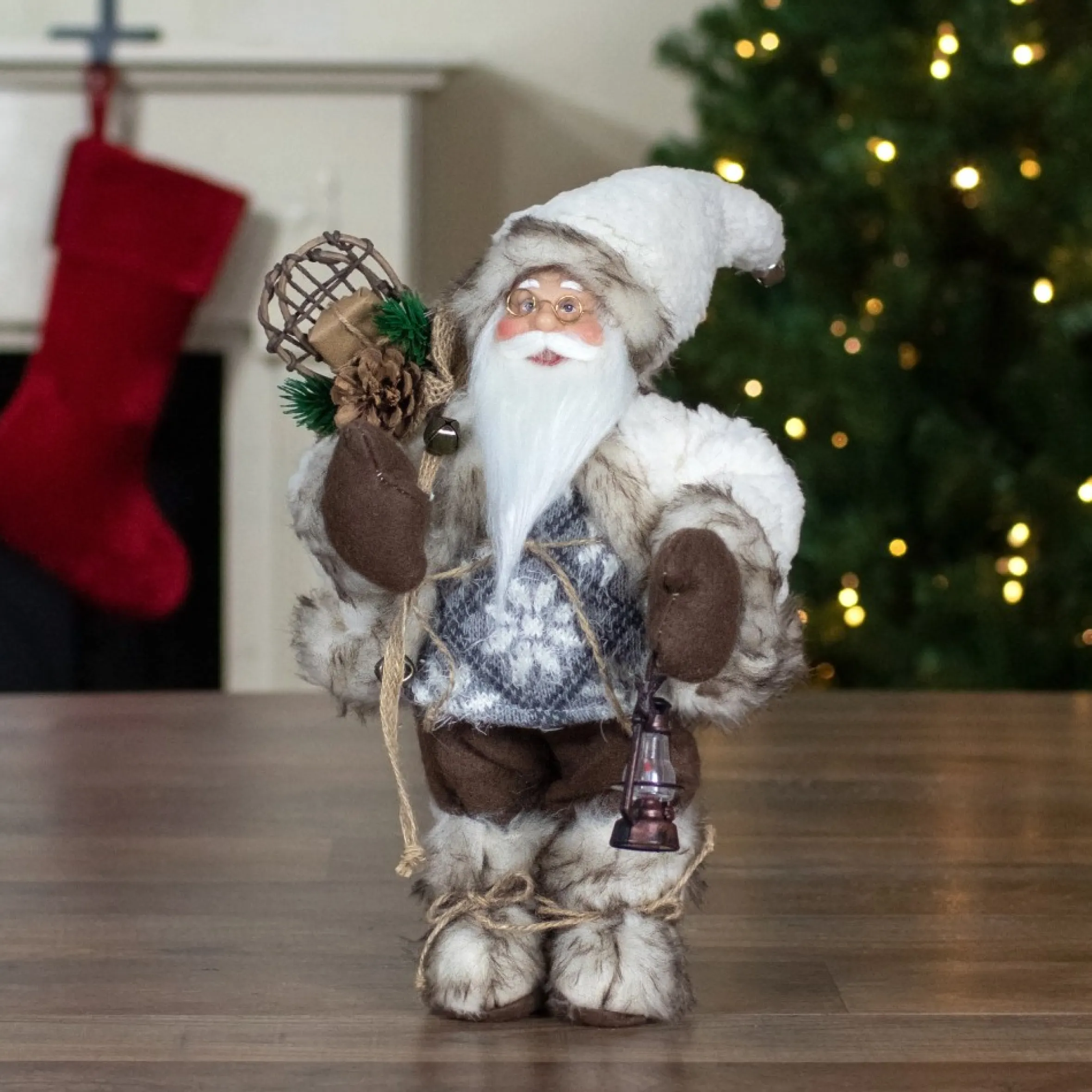 12"Standing Snow Lodge Santa Christmas Figure With A Lantern