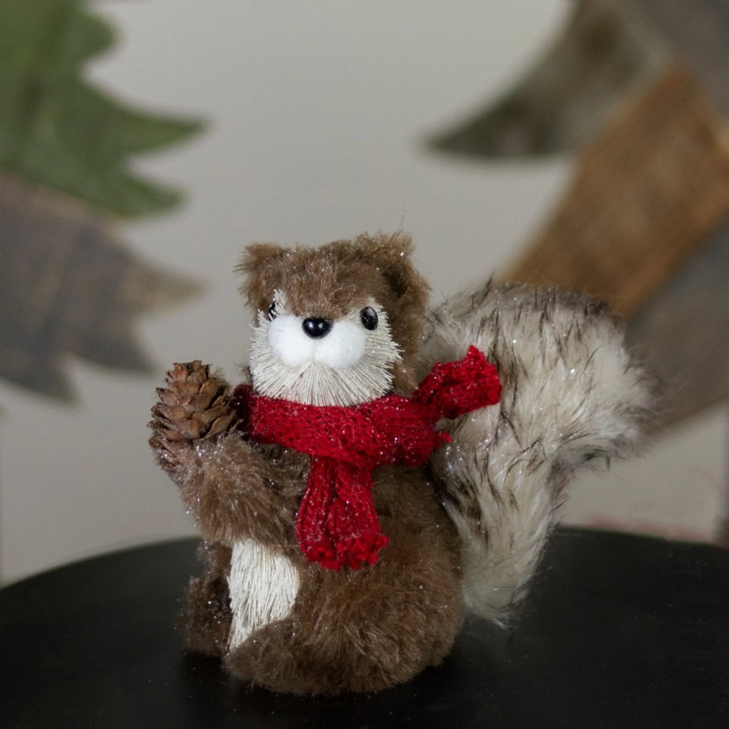 6" Standing Squirrel With Pinecone And Red Scarf Tabletop Christmas Figurine