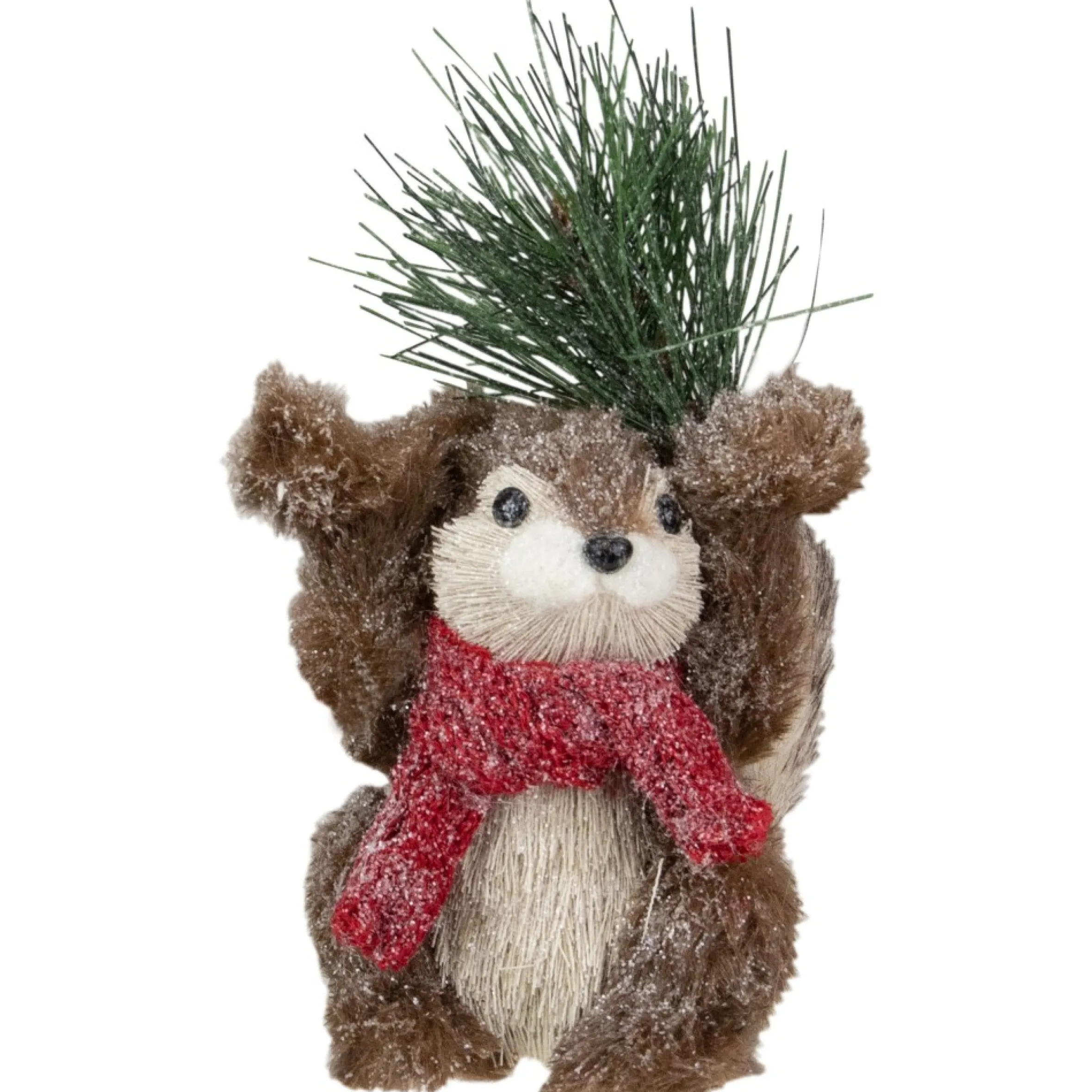 7" Standing Squirrel With Pine Sprig And Red Scarf Tabletop Christmas Figurine
