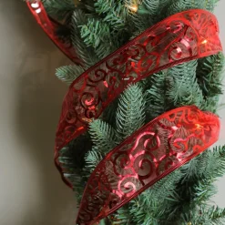 Swirls Of Red Christmas Wired Craft Ribbon 2.5