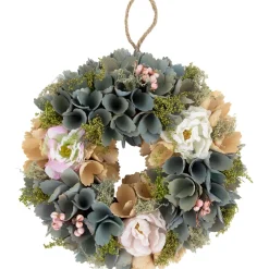 10" Tan And Blue Wooden Floral Spring Wreath