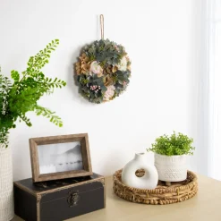 10" Tan And Blue Wooden Floral Spring Wreath