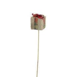16" Tan Brown And Red Christmas Gift Box Shaped Pick