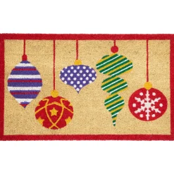 Tan Brown And Red Christmas Ornaments Coir Outdoor Doormat 18" X 30"