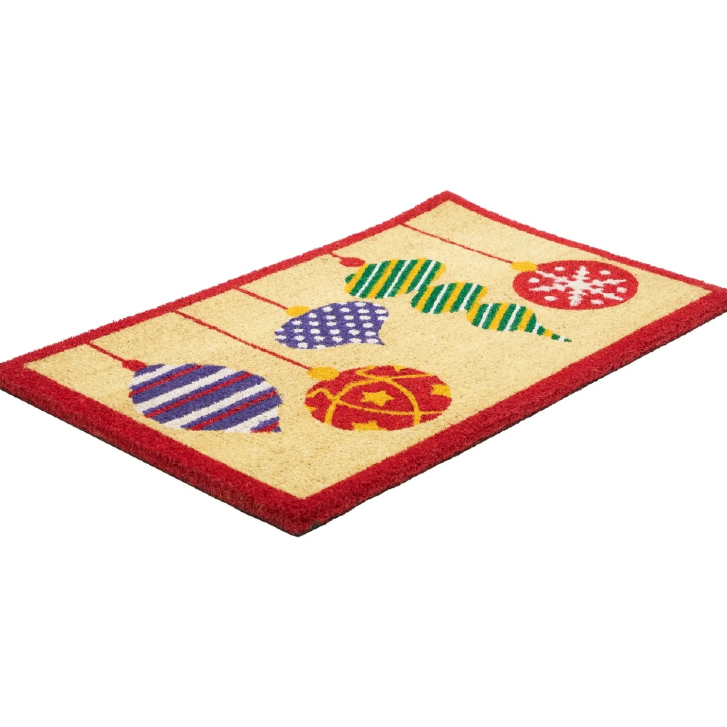 Tan Brown And Red Christmas Ornaments Coir Outdoor Doormat 18" X 30"