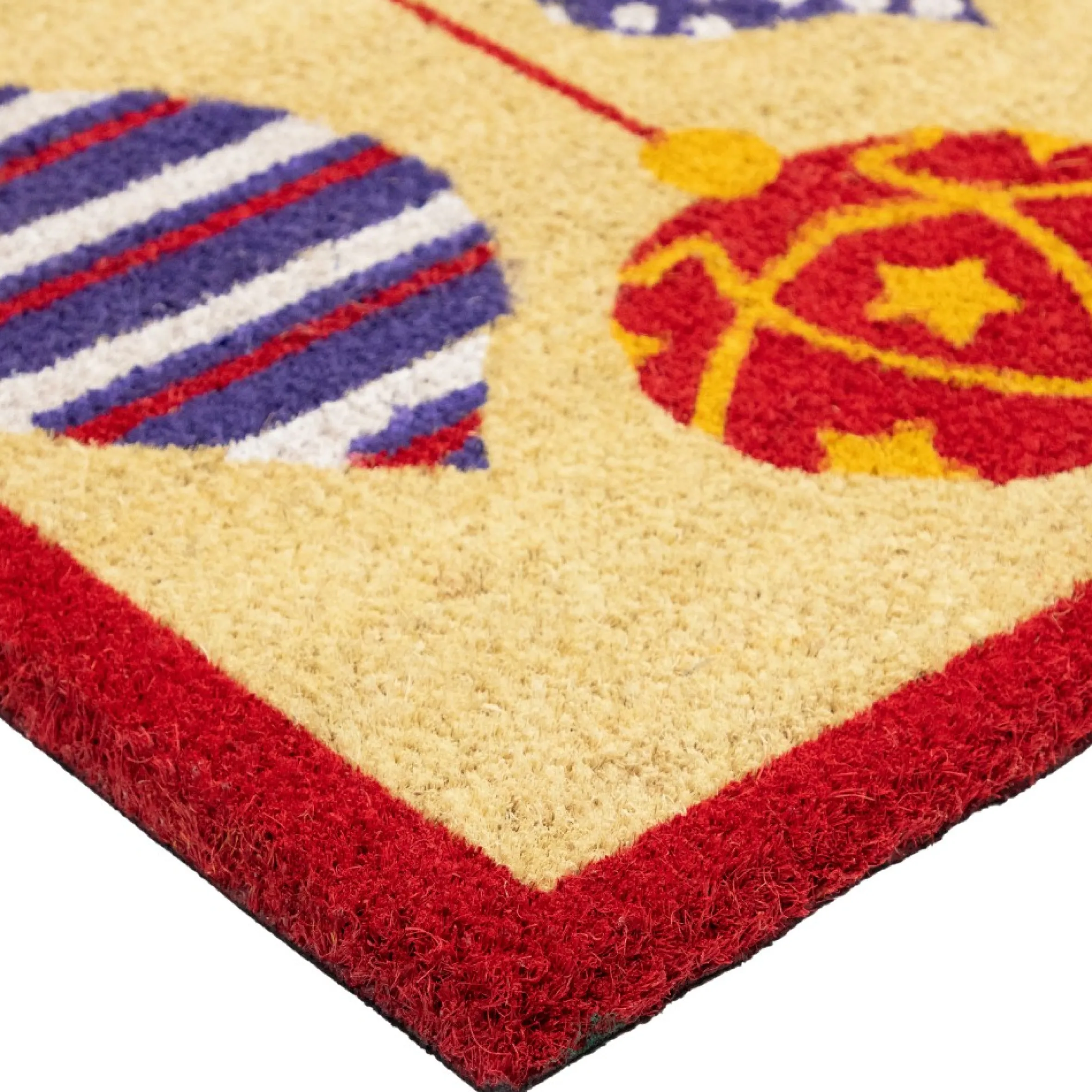 Tan Brown And Red Christmas Ornaments Coir Outdoor Doormat 18" X 30"